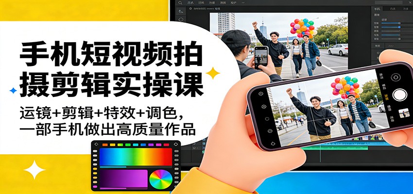 手机短视频拍摄剪辑实操课：运镜+剪辑+特效+调色，一部手机做出高质量作品_酷乐网
