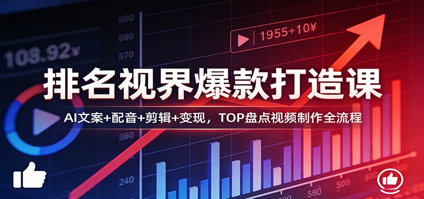 排名视界爆款打造课：AI文案+配音+剪辑+变现，TOP盘点视频制作全流程_酷乐网