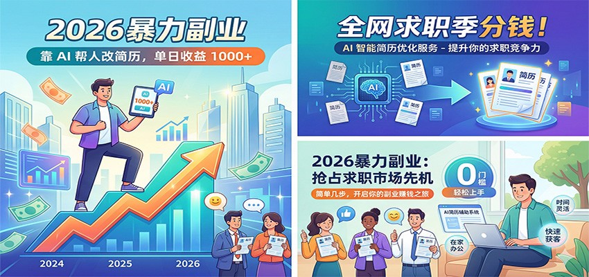 2026暴力副业：靠AI帮人改简历，单日收益1000+，全网求职季分钱_酷乐网