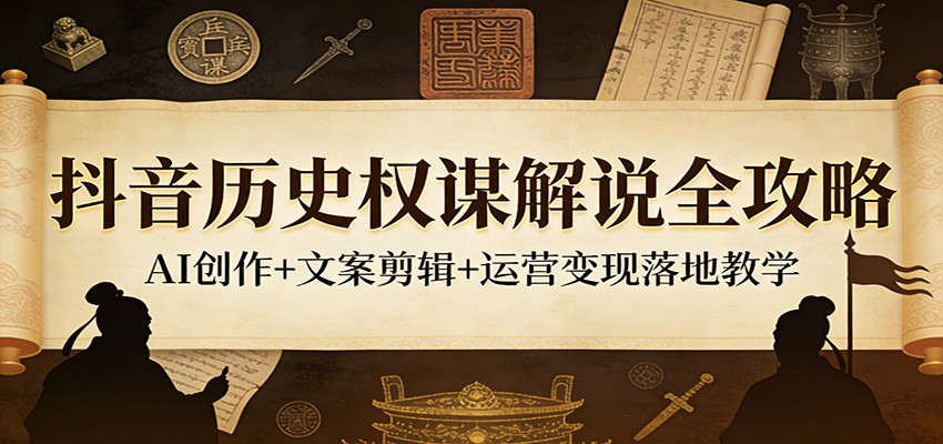 抖音历史权谋解说全攻略：AI创作+文案剪辑+运营变现落地教学_酷乐网