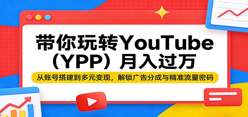 带你玩转YouTube（YPP）月入过万：从账号搭建到多元变现，解锁广告分成与精准流量密码_酷乐网