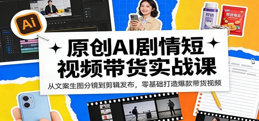 原创AI剧情短视频带货实战课：从文案生图分镜到剪辑发布，零基础打造爆款带货视频_酷乐网