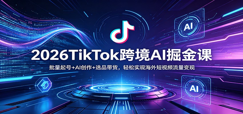 2026TikTok跨境AI掘金课：批量起号+AI创作+选品带货，轻松实现海外短视频流量变现_酷乐网