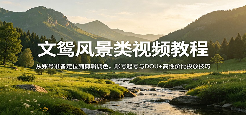 文鸳风景类视频教程:从账号准备定位到剪辑调色,账号起号与DOU+高性价比投放技巧_酷乐网