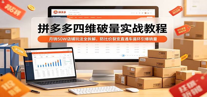 拼多多四维破量实战教程：月销50W店铺玩法全拆解，防比价裂变直通车循环引爆销量_酷乐网