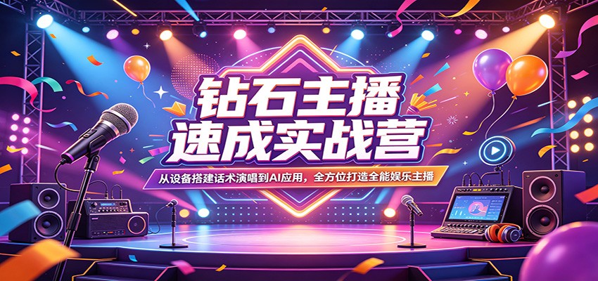 钻石主播速成实战营：从设备搭建话术演唱到AI应用，全方位打造全能娱乐主播_酷乐网