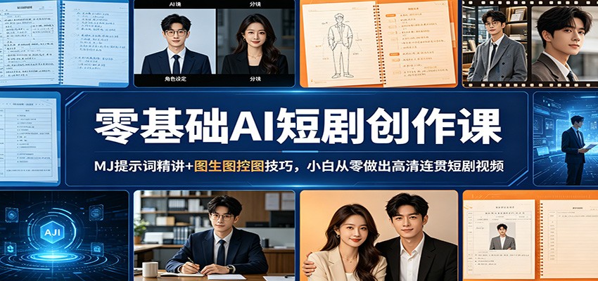 零基础AI短剧创作课：MJ提示词精讲+图生图控图技巧，小白从零做出高清连贯短剧视频-951博客
