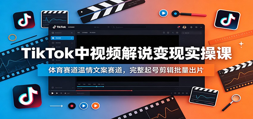 TikTok中视频解说变现实操课：体育赛道温情文案赛道，完整起号剪辑批量出片-中创副业网