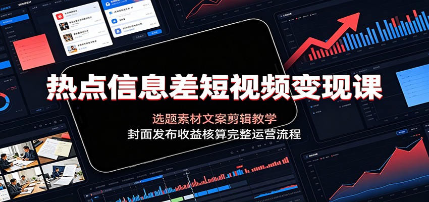 热点信息差短视频变现课：选题素材文案剪辑教学，封面发布收益核算完整运营流程-中创副业网