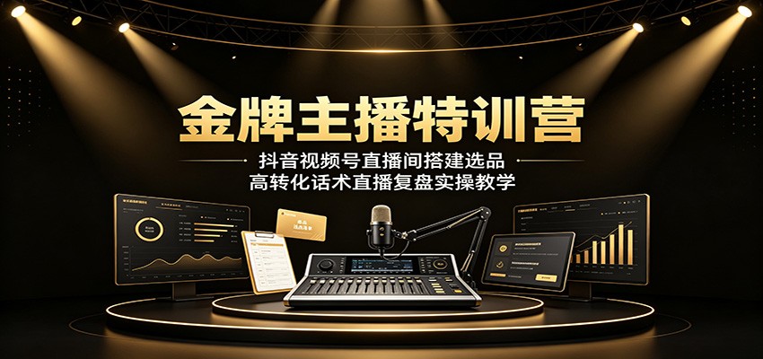 金牌主播特训营：抖音视频号直播间搭建选品，高转化话术直播复盘实操教学-中创副业网