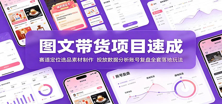 图文带货项目速成：赛道定位选品素材制作，投放数据分析账号复盘全套落地玩法-中创副业网