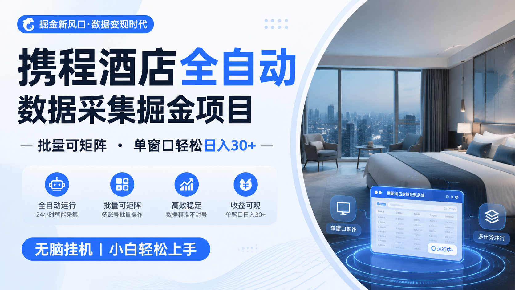 携程酒店全自动数据采集掘金批量可矩阵单窗口轻松日入30+-中创副业网