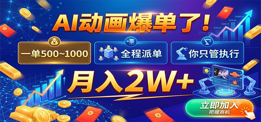 AI动画爆单了！一单500~1000，全程派单，你只管执行，月入2W+-中创副业网