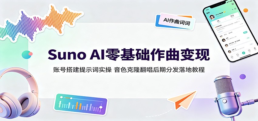 SunoAI零基础作曲变现：账号搭建提示词实操，音色克隆翻唱后期分发落地教程-中创副业网