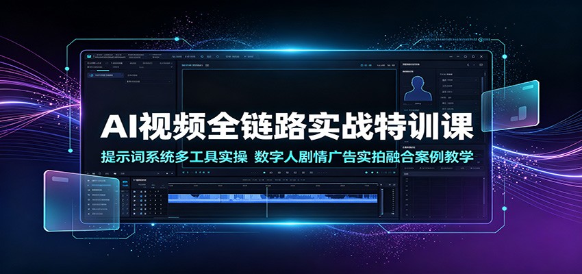 AI视频全链路实战特训课：提示词系统多工具实操，数字人剧情广告实拍融合案例教学-中创副业网