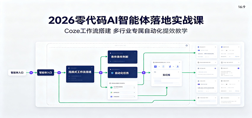2026零代码AI智能体落地实战课：Coze工作流搭建，多行业专属自动化提效教学-中创副业网