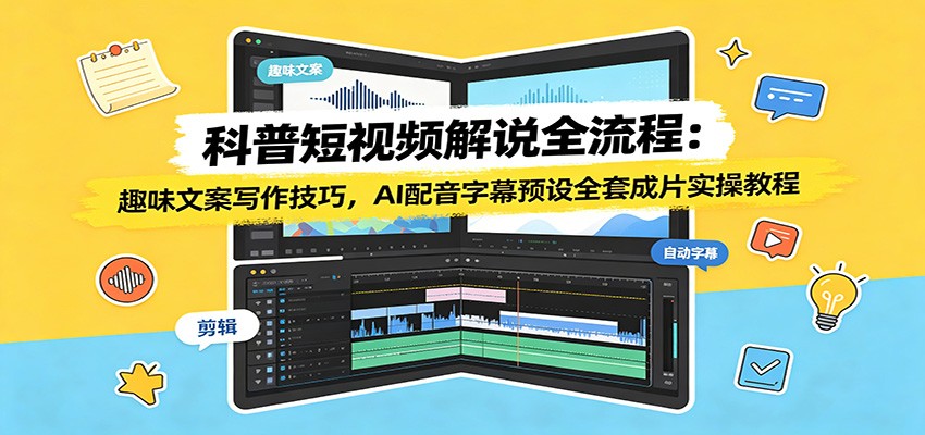 科普短视频解说全流程：趣味文案写作技巧，AI配音字幕预设全套成片实操教程-中创副业网