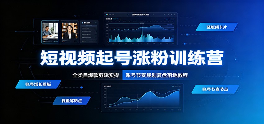 短视频起号涨粉训练营：全类目爆款剪辑实操，账号节奏规划复盘落地教程-中创副业网