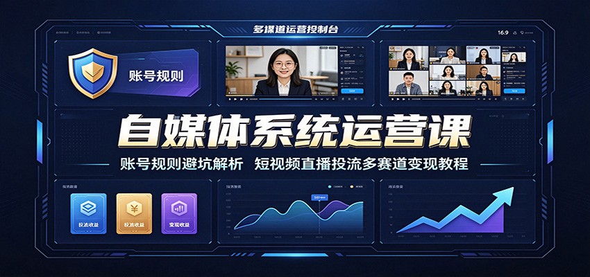 自媒体系统运营课：账号规则避坑解析，短视频直播投流多赛道变现教程-中创副业网