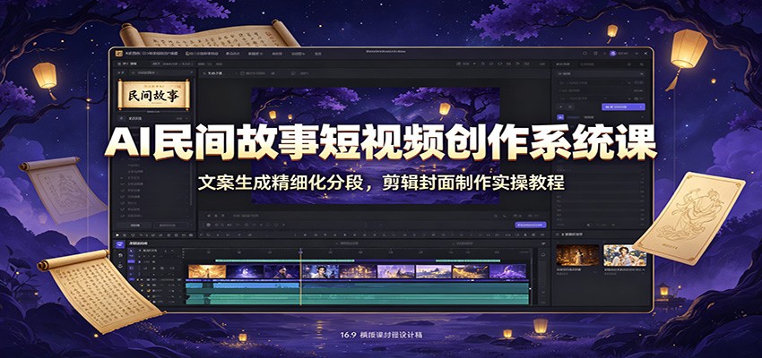 AI民间故事短视频创作系统课：文案生成精细化分段，剪辑封面制作实操教程-中创副业网