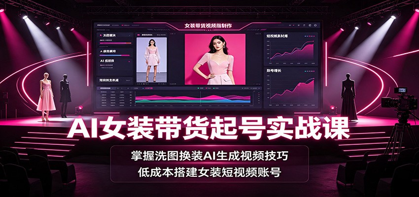 AI女装带货起号实战课：掌握洗图换装AI生成视频技巧，低成本搭建女装短视频账号-副业研究所
