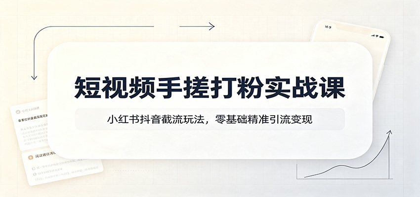 短视频手搓打粉实战课：小红书抖音截流玩法，零基础精准引流变现-副业研究所