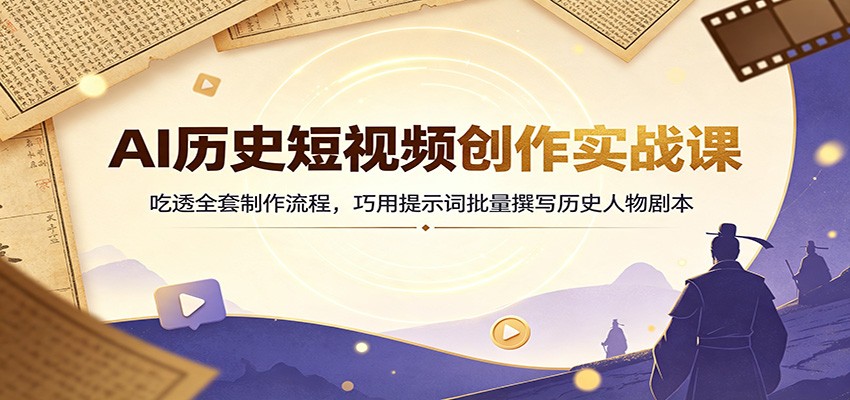 AI历史短视频创作实战课：吃透全套制作流程，巧用提示词批量撰写历史人物剧本-副业研究所