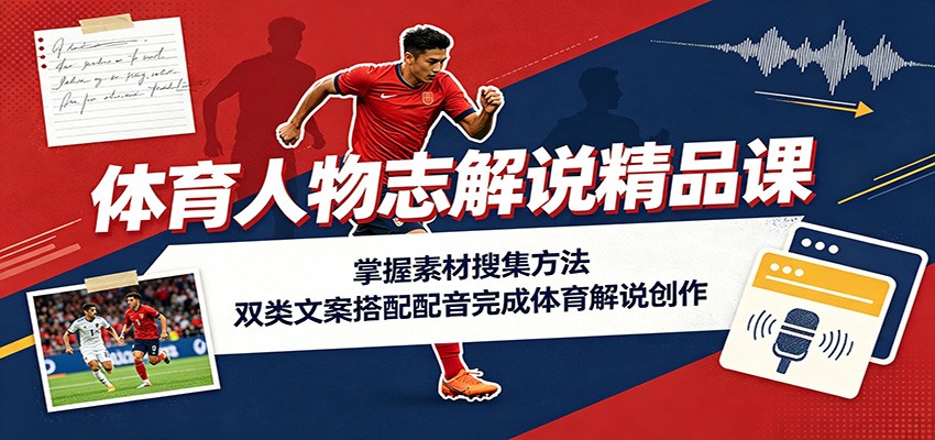 体育人物志解说精品课：掌握素材搜集方法，双类文案搭配配音完成体育解说创作-副业研究所