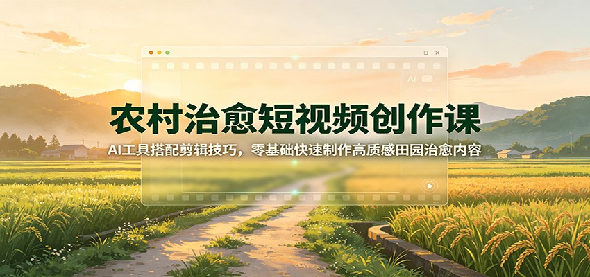 农村治愈短视频创作课：AI工具搭配剪辑技巧，零基础快速制作高质感田园治愈内容-副业研究所