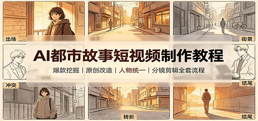 AI都市故事短视频制作教程：爆款挖掘原创改造，人物统一分镜剪辑全套流程-副业研究所