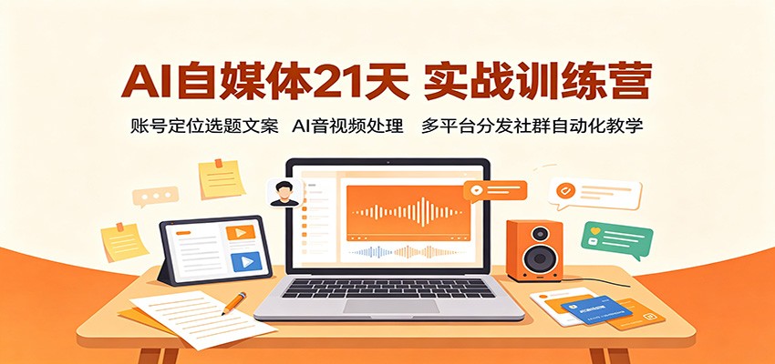 AI自媒体21天实战训练营：账号定位选题文案，AI音视频处理，多平台分发社群自动化教学-副业研究所