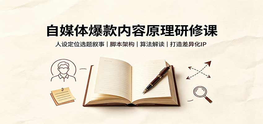 自媒体爆款内容原理研修课：人设定位选题叙事，脚本架构，算法解读打造差异化IP-副业研究所