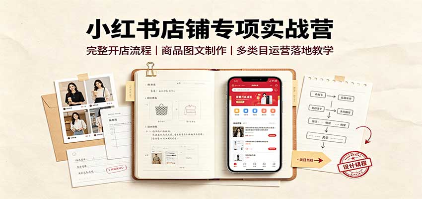 小红书店铺专项实战营：完整开店流程，商品图文制作，多类目运营落地教学