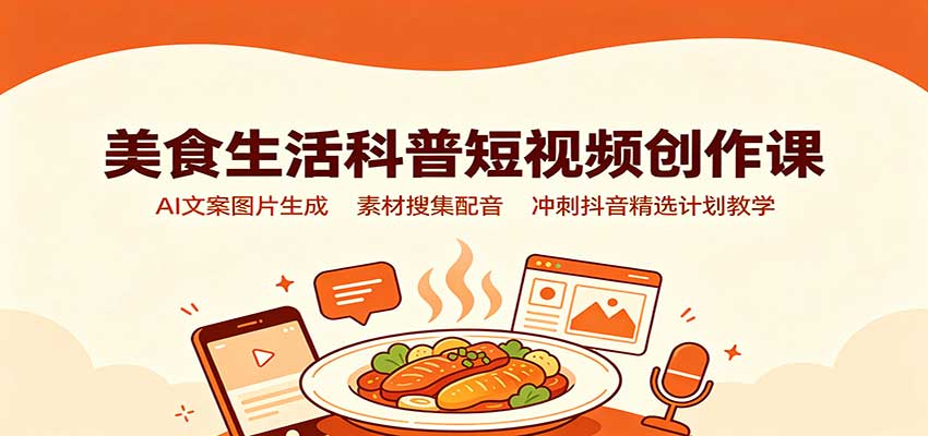 美食生活科普短视频创作课：AI文案图片生成，素材搜集配音，冲刺抖音精选计划教学-副业研究所