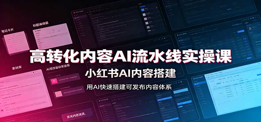 高转化内容AI流水线实操课：小红书AI内容搭建，Skill工具配置，转化内容生产-副业研究所