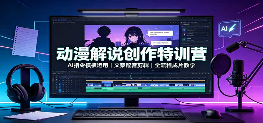 动漫解说创作特训营：AI指令模板运用，文案配音剪辑，全流程成片教学-副业研究所