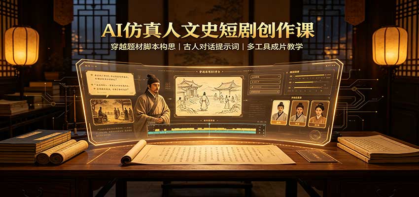 AI仿真人文史短剧创作课：穿越题材脚本构思，古人对话提示词，多工具成片教学-副业研究所