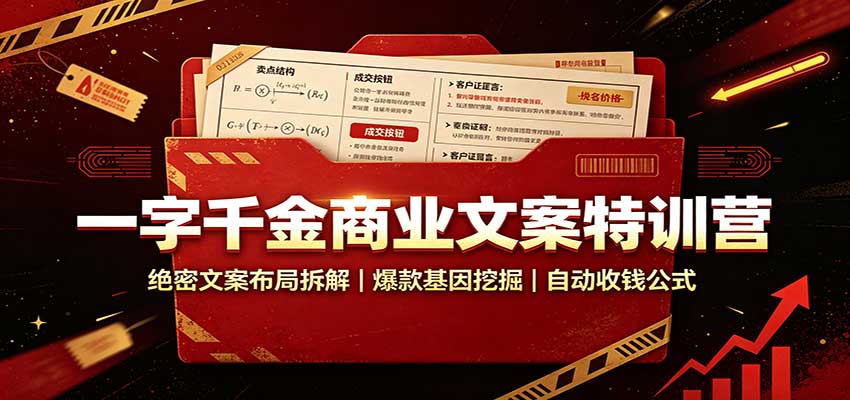 一字千金商业文案特训营：绝密文案布局拆解，爆款基因挖掘，自动收钱公式-副业研究所