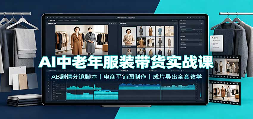 AI中老年服装带货实战课：AB剧情分镜脚本，电商平铺图制作，成片导出全套教学-副业研究所