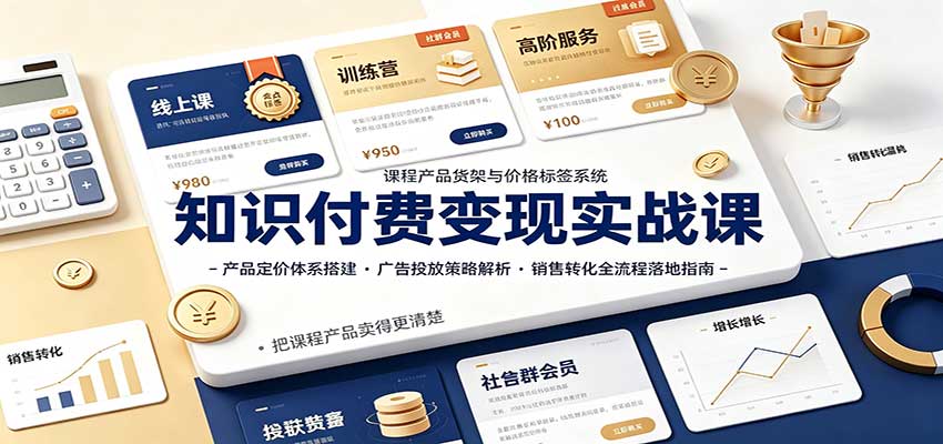 知识付费变现实战课：产品定价体系搭建，广告投放，销售转化全流程落地指南-副业研究所