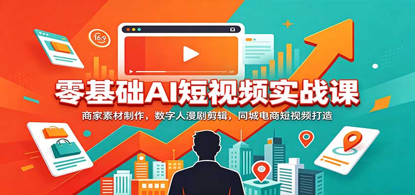 零基础AI短视频实战课：商家素材制作，数字人漫剧剪辑，同城电商短视频打造-副业研究所
