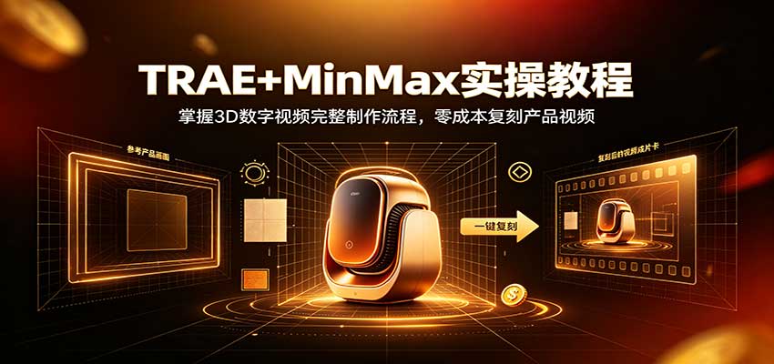 TRAE+MinMax实操教程：3D数字视频完整制作流程，零成本复刻产品视频-副业研究所