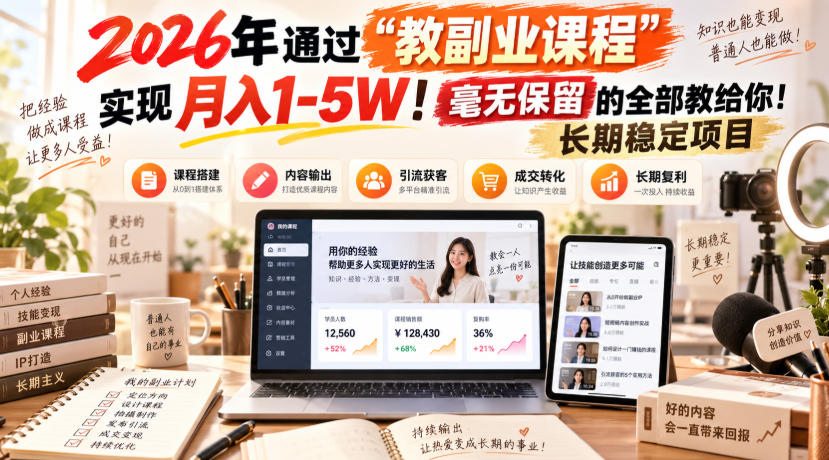 2026年通过“教副业”实现月入1-5W！毫无保留的全部教给你！长期稳定项目-副业研究所