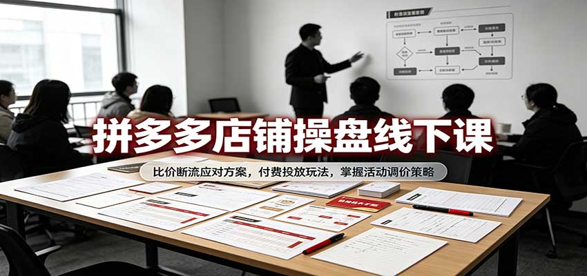 拼多多店铺操盘线下课：比价断流应对方案，付费投放玩法，掌握活动调价策略-副业研究所