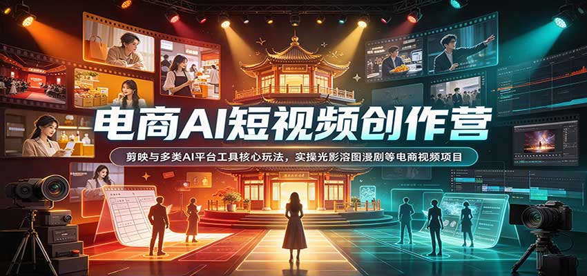 电商AI短视频创作营：剪映与多类AI平台工具核心玩法，实操光影溶图漫剧等电商视频项目-副业研究所
