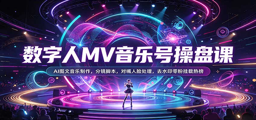 数字人MV音乐号操盘课：AI图文音乐制作，分镜脚本，对嘴人脸处理，去水印零粉挂载热榜-副业研究所
