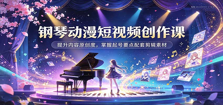 钢琴动漫短视频创作课：提升内容原创度，掌握起号要点配套剪辑素材-副业研究所