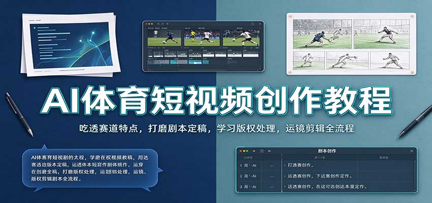AI体育短视频创作教程：吃透赛道特点，打磨剧本定稿，学习版权处理，运镜剪辑全流程-副业研究所
