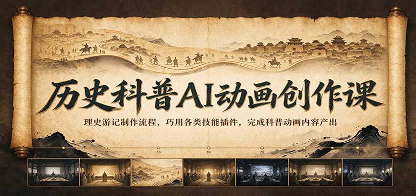 历史科普AI动画创作课：理史游记制作流程，巧用各类技能插件，完成科普动画内容产出-副业研究所
