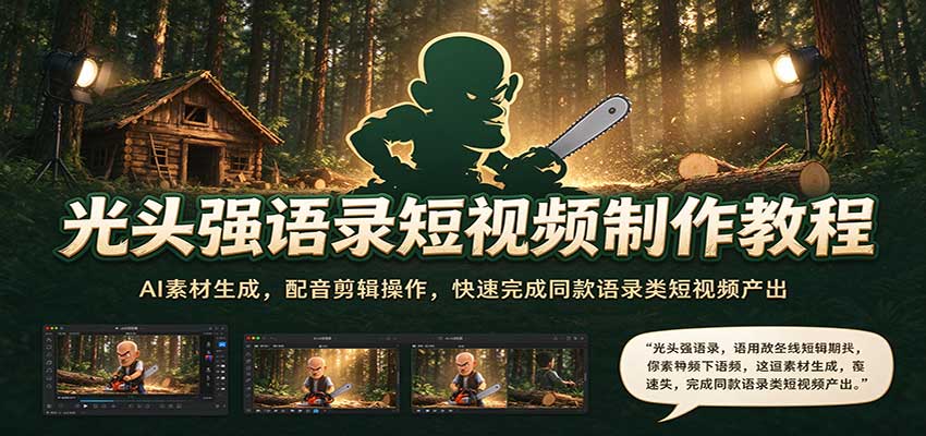 光头强语录短视频制作教程：AI素材生成，配音剪辑操作，快速完成同款语录类短视频产出-副业研究所